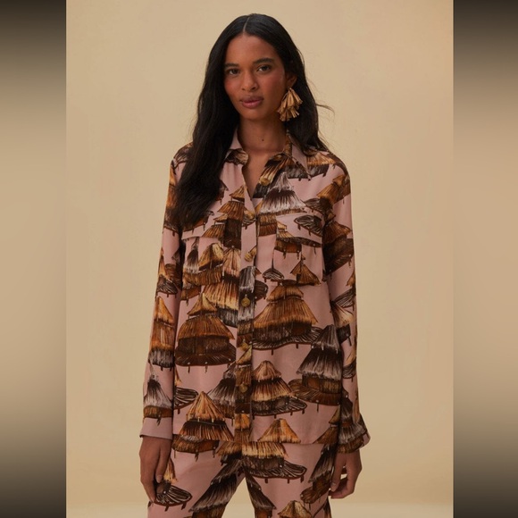 FARM Rio Pink and Brown Patterned Button Down Shirt - Picture 1 of 12